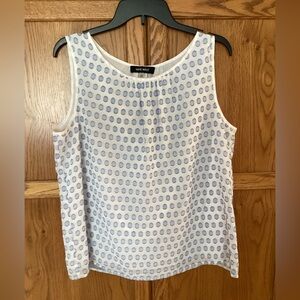 Nine West Sleeveless White and Blue Dot Blouse